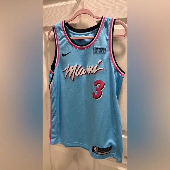 Nike NBA Dwyane Wade Miami Heat ViceWave City Edition Jersey Sz L White Blue - Picture 2 of 9
